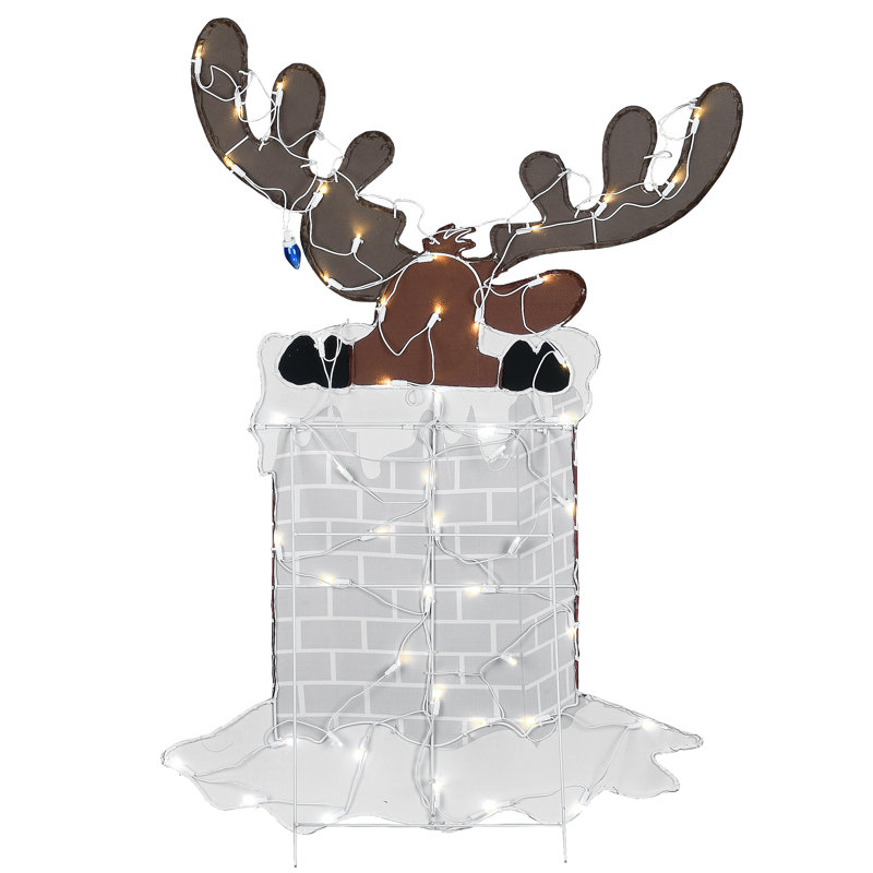 47-Inch Multicolored LED Reindeer in Brick Chimney Christmas Decoration