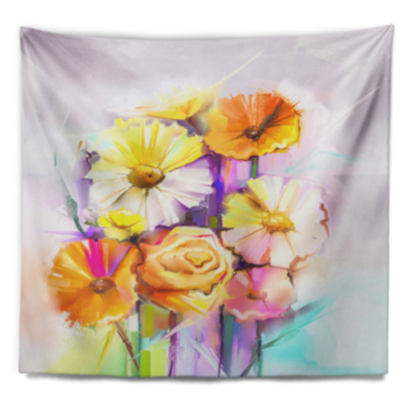 Tapisserie florale, gerbera, rose et rose, H 50 po x l 60 po