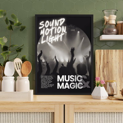 Z Studio branché affiche de concert disco rétro noir et blanc boule disco art mural pour la maison décoration murale pour le salon amusant fête affiche décor pour bureau de chambre de 12 x 16 pouces encadré en noir