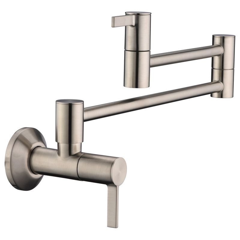 Euro Collection 4gpm Wall Mount Contemporary Kitchen Pot Filler Faucet - Brushed Nickel, Brushed Nickel