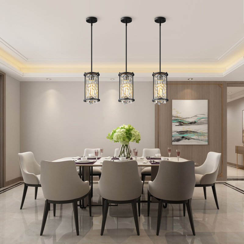 Luminaire suspendu semi-encastré en cristal cylindrique à 1 lumière Misheel, Noir