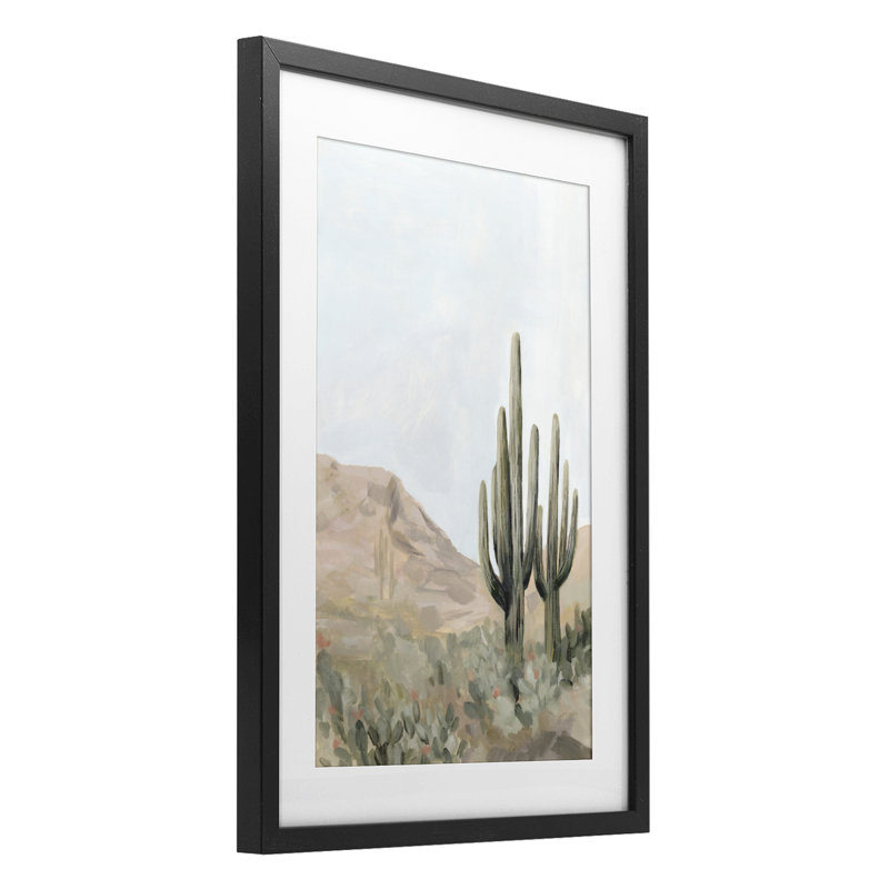 «Desert Tranquility Cacti», reproduction sous verre encadrée, design par Hannah Dawson, H 23 po x l 17 po, Cadre noir minuit