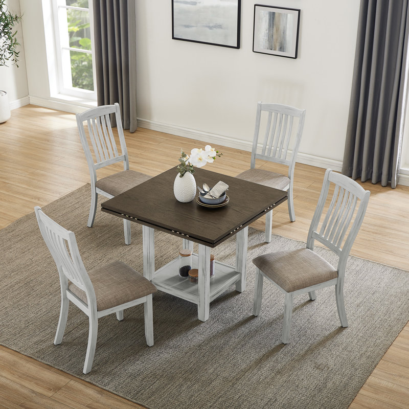Foldable leaf dining table with 4 chairs, 30" H x 51" L x 36" W