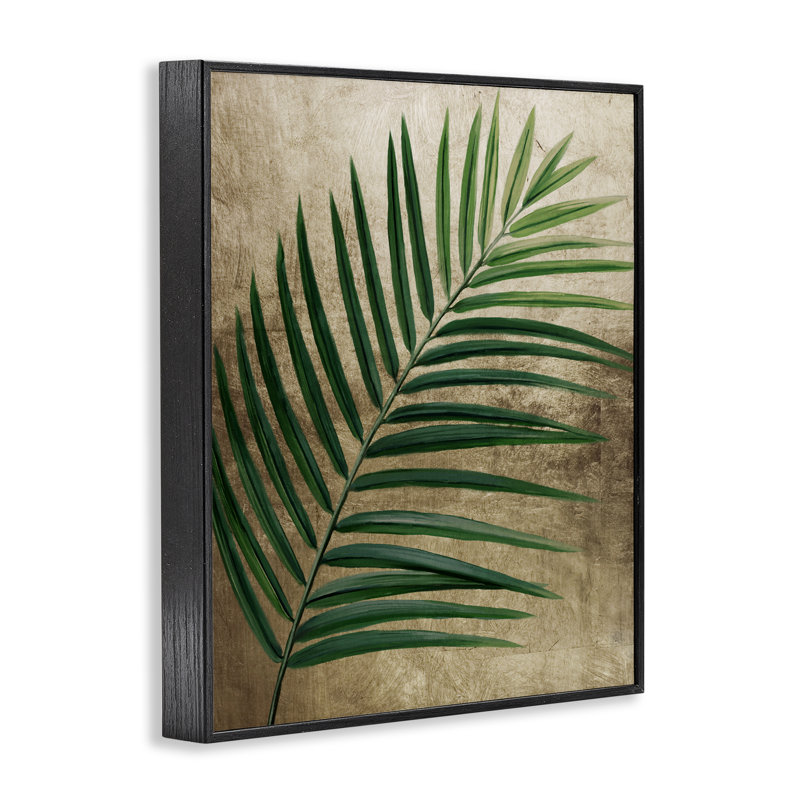 Giclée de feuille de palmier terreux, design par Anna Lischenko, H 14 po x l 11 po, Giclée encadrée noir minuit