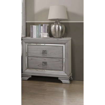 Table de chevet 2 finitions grises avec accents en miroir