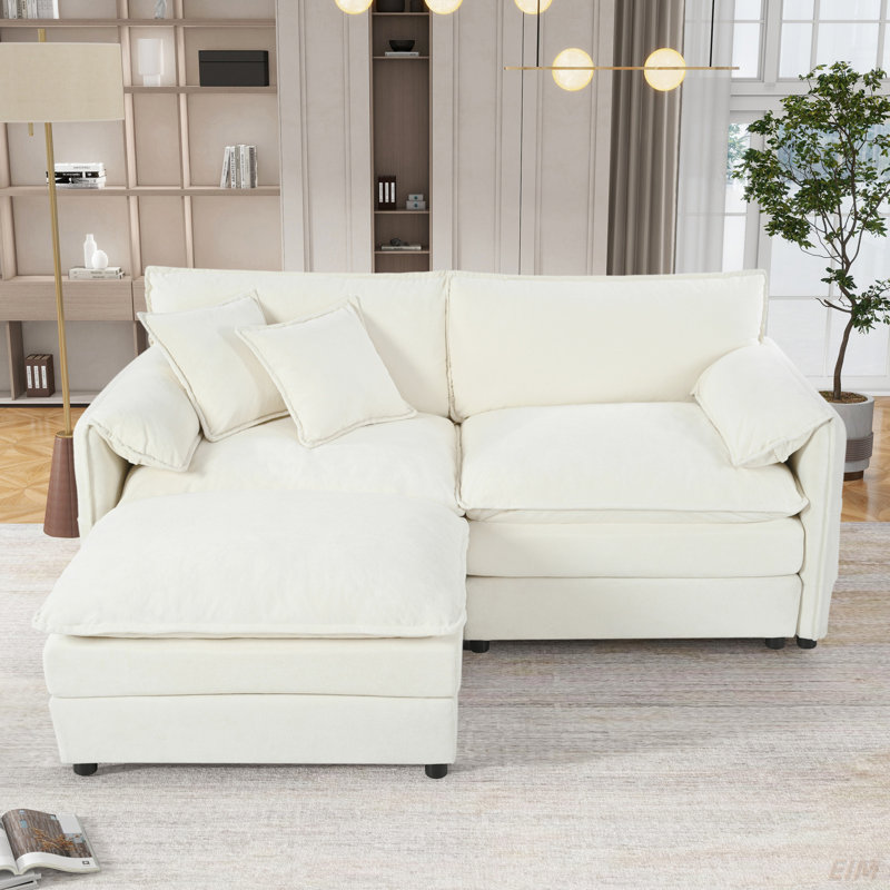 Canapé modulaire rembourré à assise profonde modulaire, Blanc, 33.45" H x 75.59" W x 57.48" D