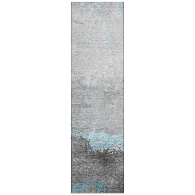 Machine Washable Indoor/Outdoor Xhevrie Teal Rug