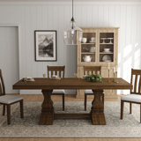 Vitti Farmhouse  Rectangular 86'' L x 38''W Trestle Dining Table  Solid Wood Desktop With 2 Drawers