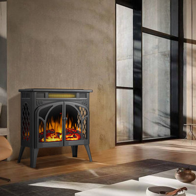 HAVATO 24" Electric Fireplace Stove - 3D Flame (12 Colors), Remote, 3-in-1 Heater + Timer, Safe for Bedroom 
