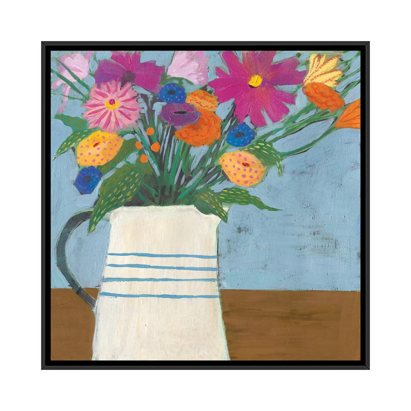 « campagne flore ii », reproduction sur toile, H 18 po x l 18 po x P 1,5 po, Toile avec cadre noir, Pas de tapis