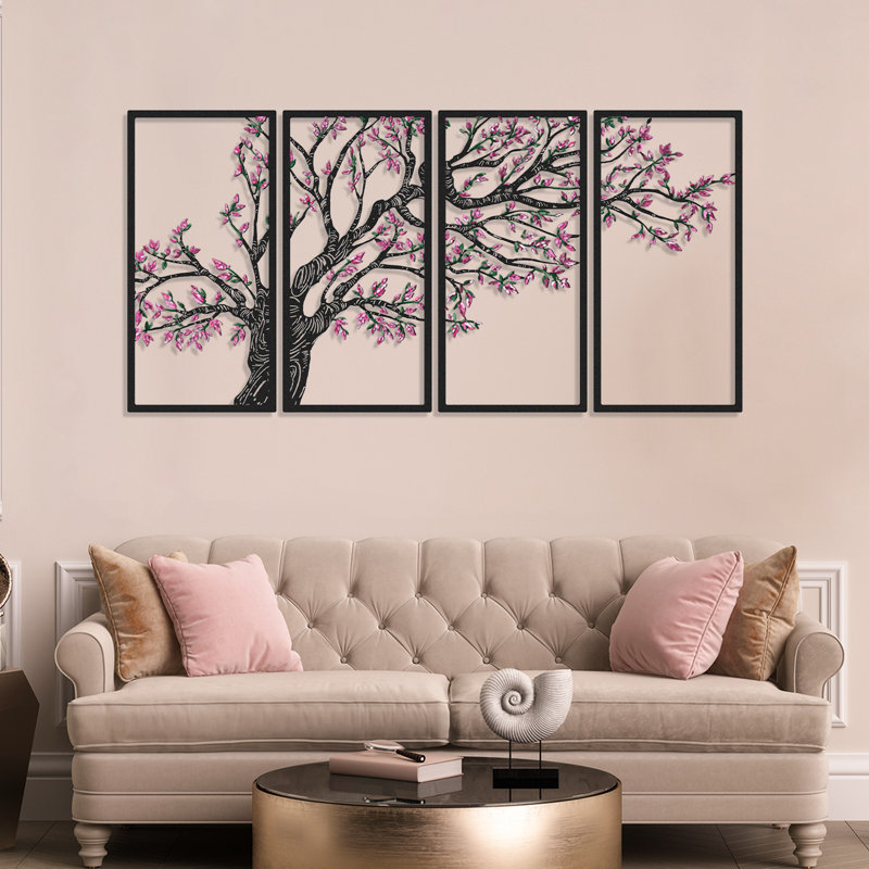 Seasons' Vibes Metal Wall Art Set 4 Piece - Tree of Life, Spring, 19" H x 39" W x 1" D