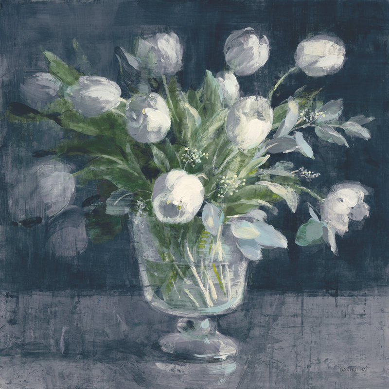 " Serene Tulips Navy " by Danhui Nai, 20" H x 20" W