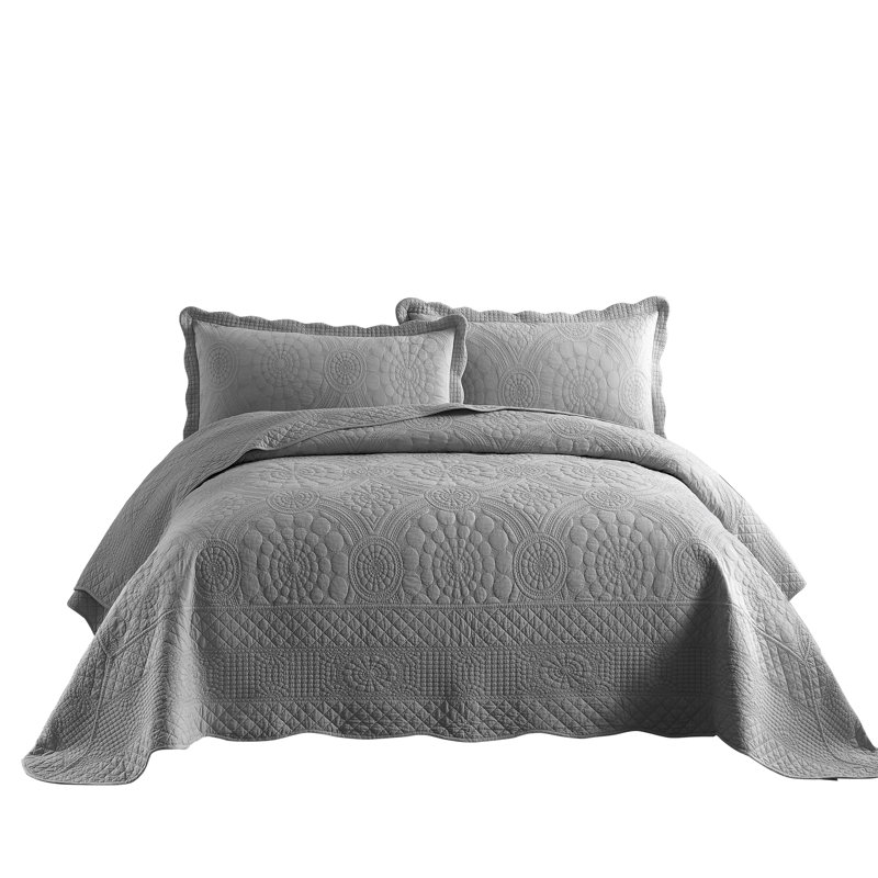 Tfshasta Cotton Twill Patchwork Quilt, Queen Quilt + 2 Standard Shams, Light Grey