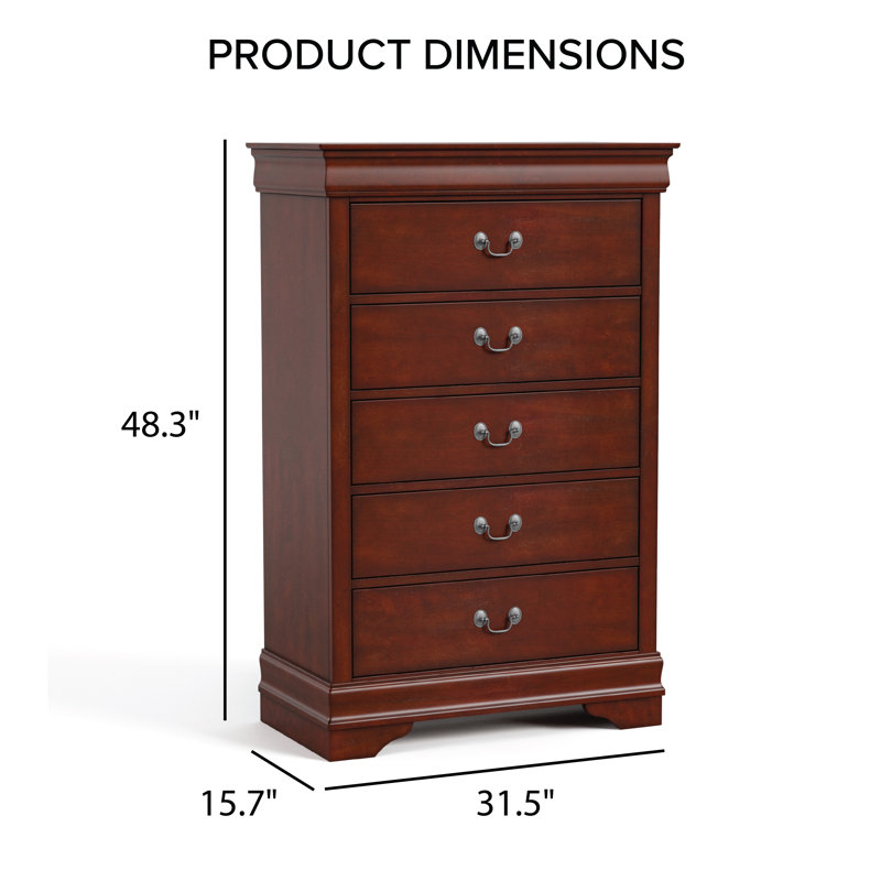 Aberdeen 31.5" W 5-Drawer Dresser with Dovetail Joinery, Cherry