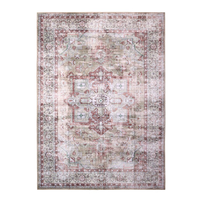 Bungalow Rose Pink/Beige Machine Washable Area Rug – Non-Slip, Stain Resistant, GRS Certified, for Bedroom, Living & Dining