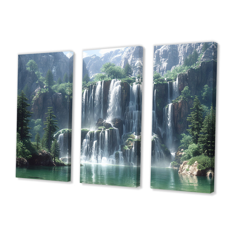 Claypoole - Cascade, ensemble d'art mural, Toile tendue, H 40 po x l 60 po x P 1 po