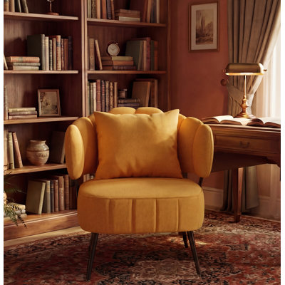 Chaise d'appoint avec siège à ressorts ensachés, fauteuil de baril de salon en velours côtelé, fauteuil moderne et confortable pour lire dans une petite pièce, jaune