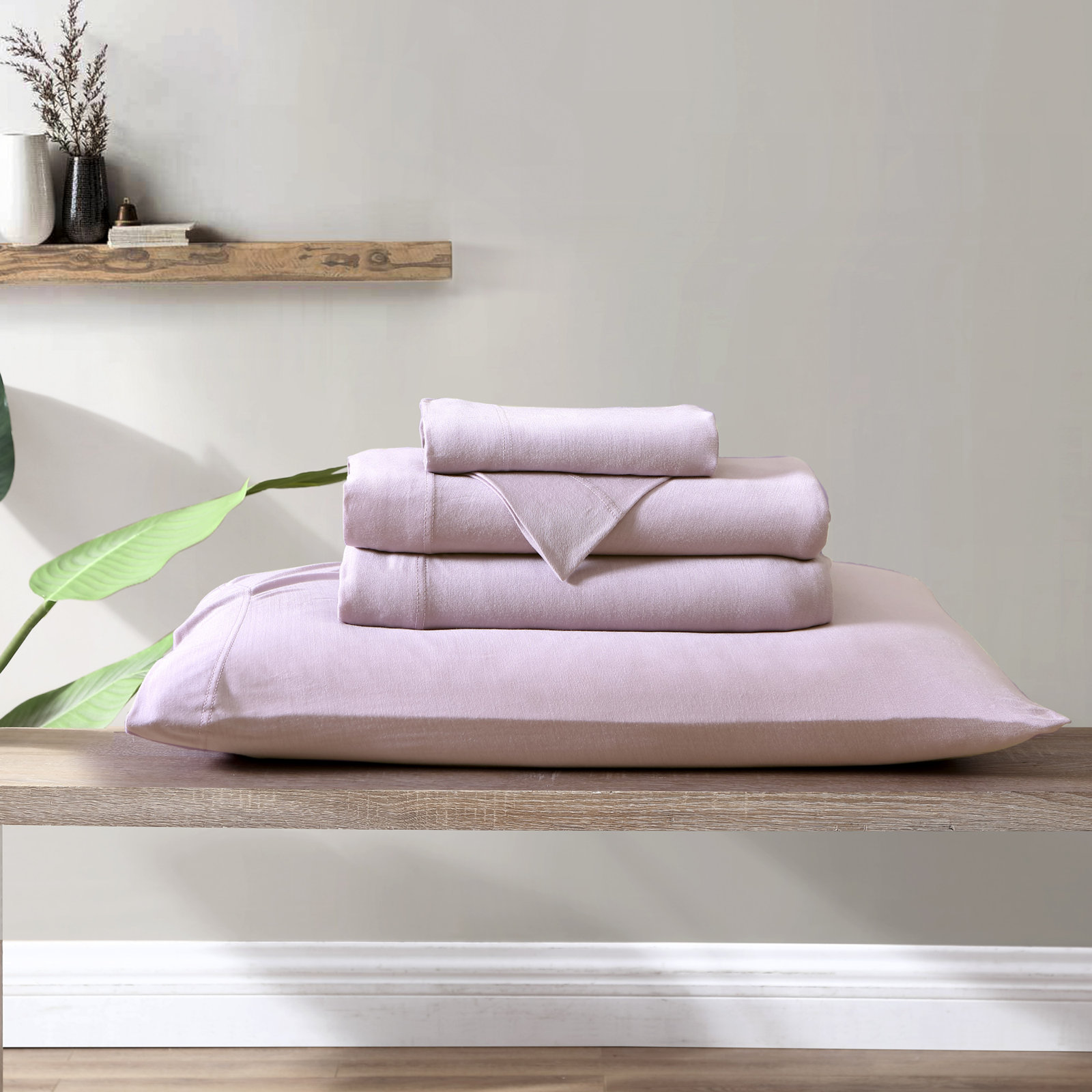 Fransen Sheet Set, Queen Sheet Set with 2 Pillowcases, Lilac