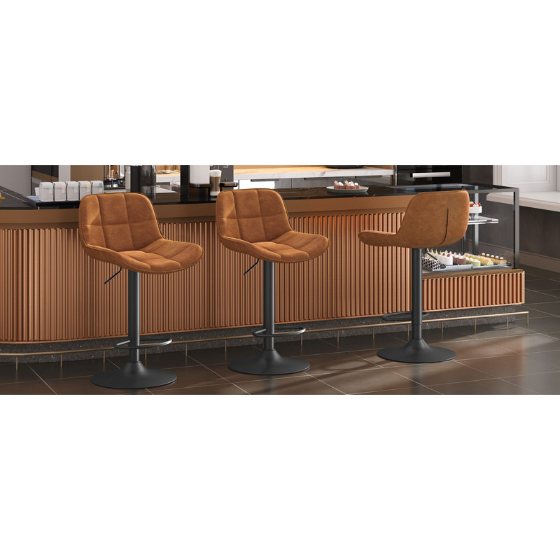 Swivel Upholstered Adjustable Height Counter Stool with Metal Frame, Brown