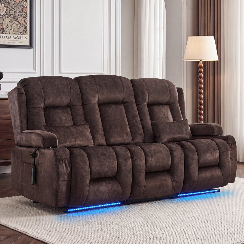 Upholstered 76.8 " Sofa Power Reclining, Velours brun