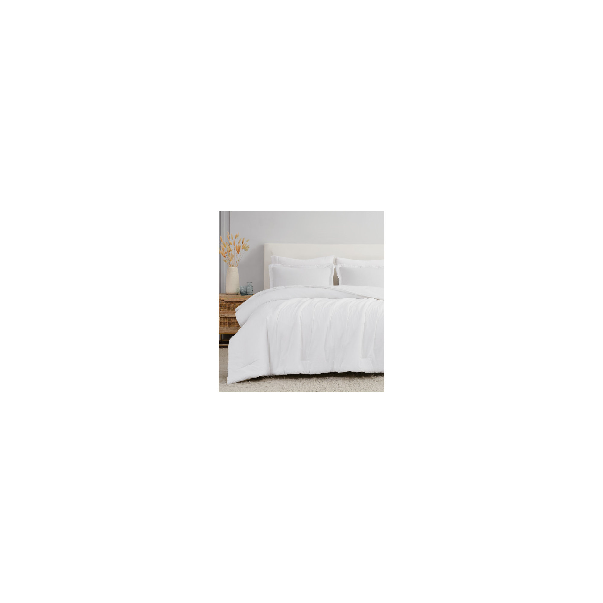 Nena 100% Linen Bedding Set, Queen Comforter + 2 Standard Shams, White
