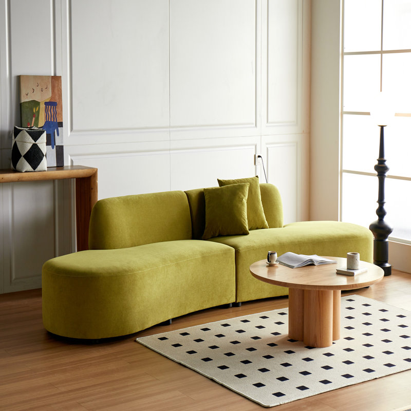 Canapé 6 places en velours de luxe avec motif en demi-lune et mousse haute densité, Olive Green
