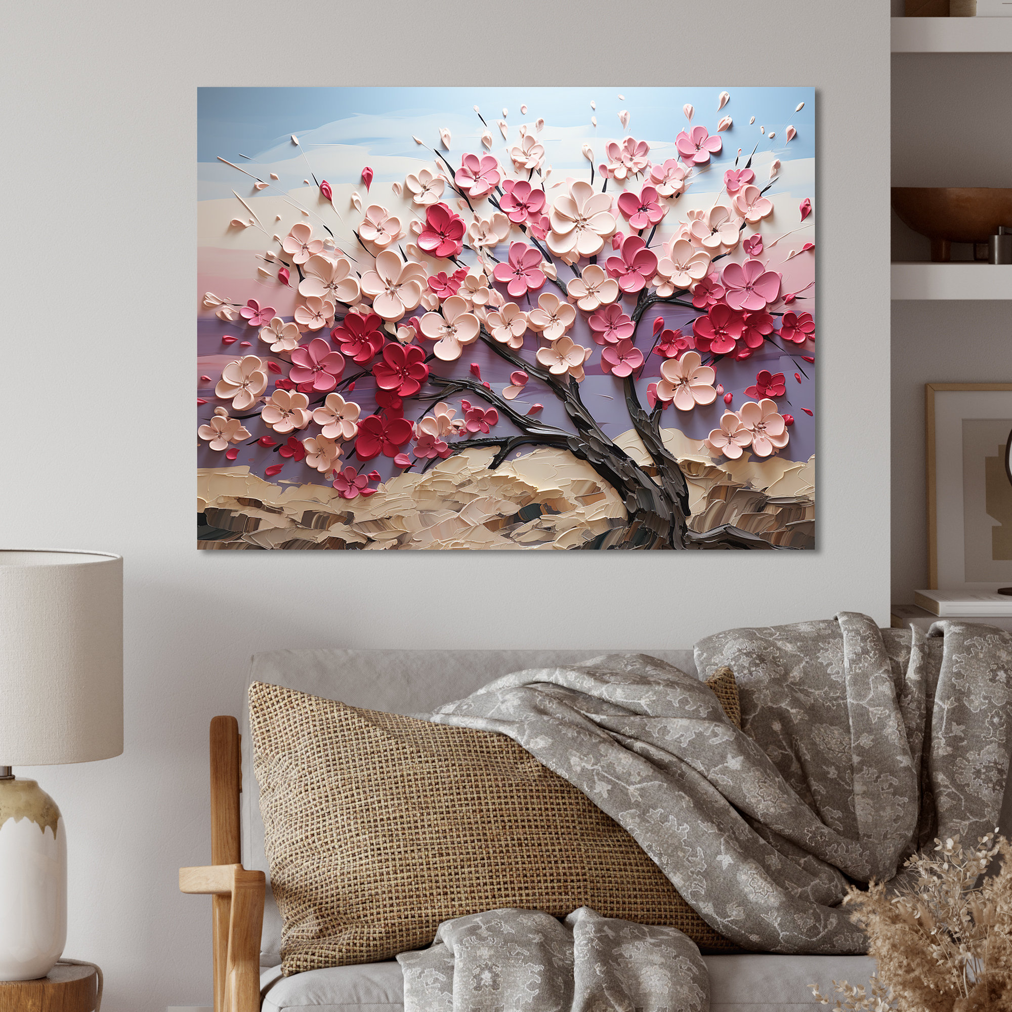 Lark Manor Pink And White Orchid Branches Tree I - Tree Metal Wall Art ...