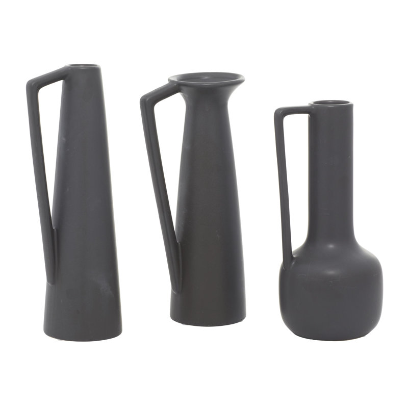 Vase en céramique Cosmoliving By Cosmopolitan, Gris foncé, H 13 po x l 16 po x P 6 po
