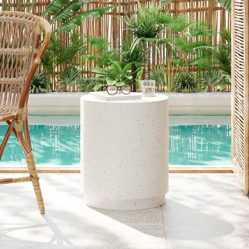 Table de bout d'extérieur en béton pour terrasse, table d'appoint de salon Terrazzo blanc