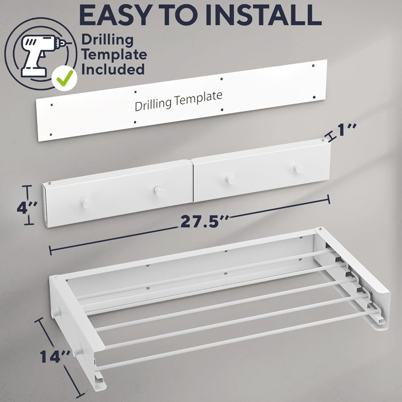 Séchoir mural pliable 28 pouces - Support suspendu facile à installer