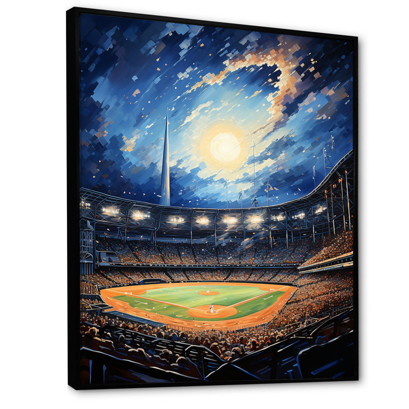 «Modern Baseball Stadium At Night I - Cityscapes», reproduction sur toile, H 40 po x l 30 po x P 1,5 po, Cadre flottant noir