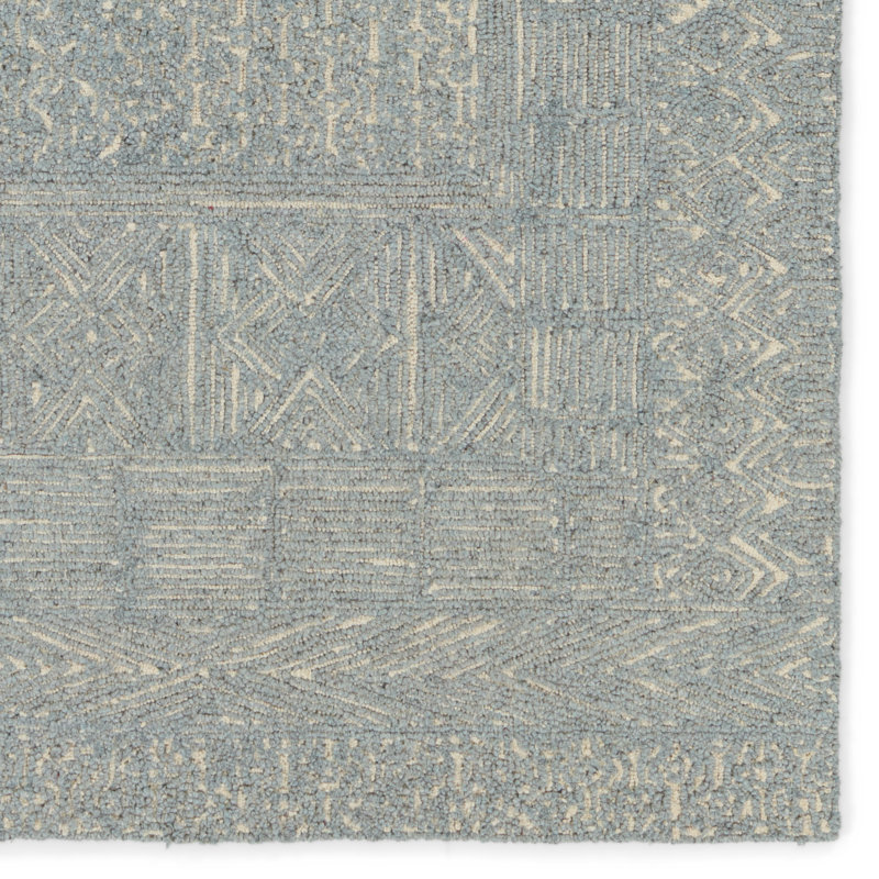 Geometric Area Rug in Blue/Cream, Rectangle 9' x 12'