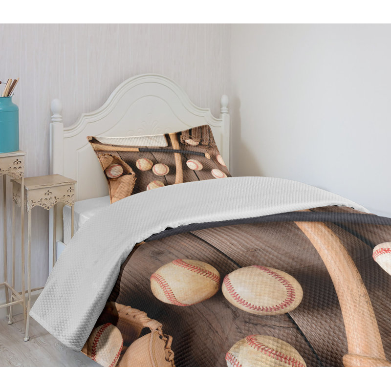 Twin Brown Quilted Baseball Bedspread Set with Sham