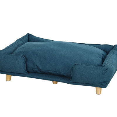 Comfortable Dark Blue Pet Bed With Removable Cushion, Pine Wood Legs, Elevated Design For Large Dogs Up To 66 Lbs, Wide Seating Area Raised Couch Area, Easy Assembly