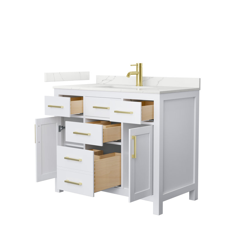 Beckett 42" Freestanding Single Bathroom Vanity with Quartz Top, White, Brushed Gold, Giotto Quartz