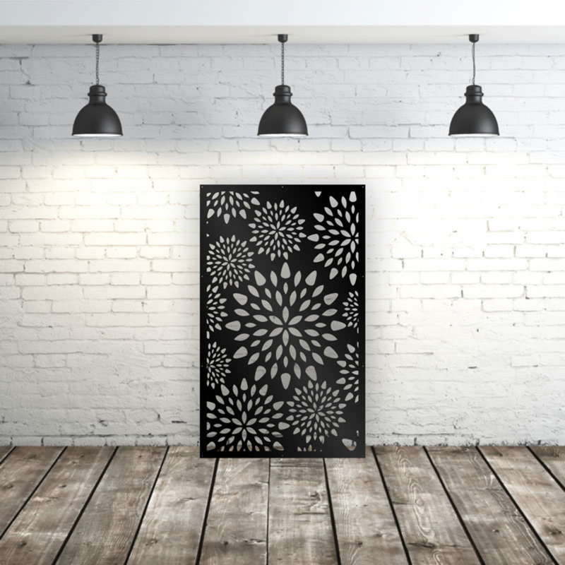 Panneau d'intimité en aluminium découpé au laser Chrysanthemums - Art mural extérieur thermolaqué en métal, paravent de clôture de jardin décoratif