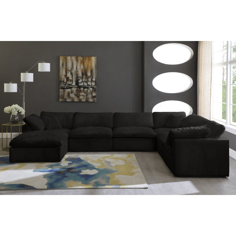 Millersburg Velvet U-Shaped Sectional Reversible, Black Velvet