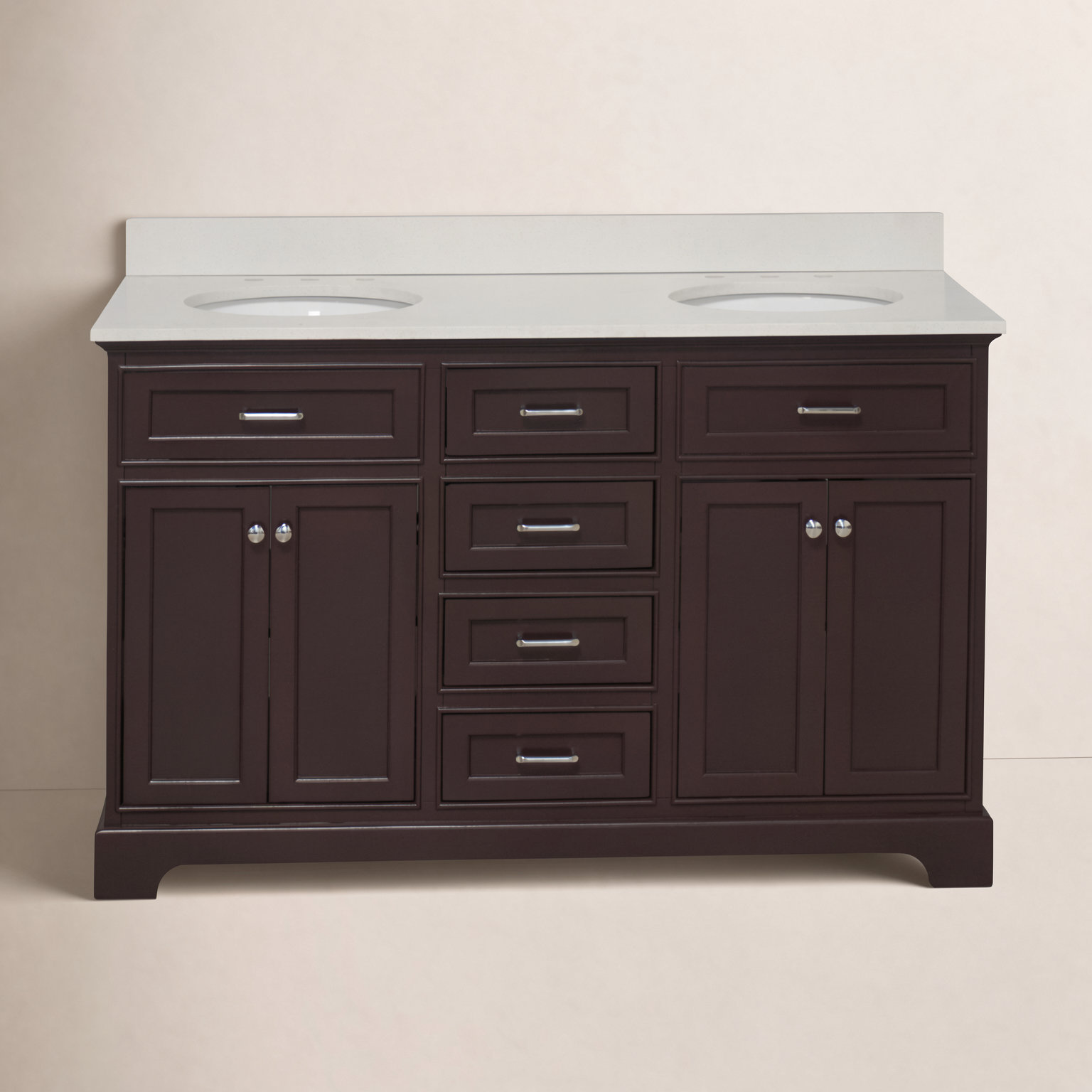 60 " Pine Double Bathroom Vanity, Chocolate, Quartz