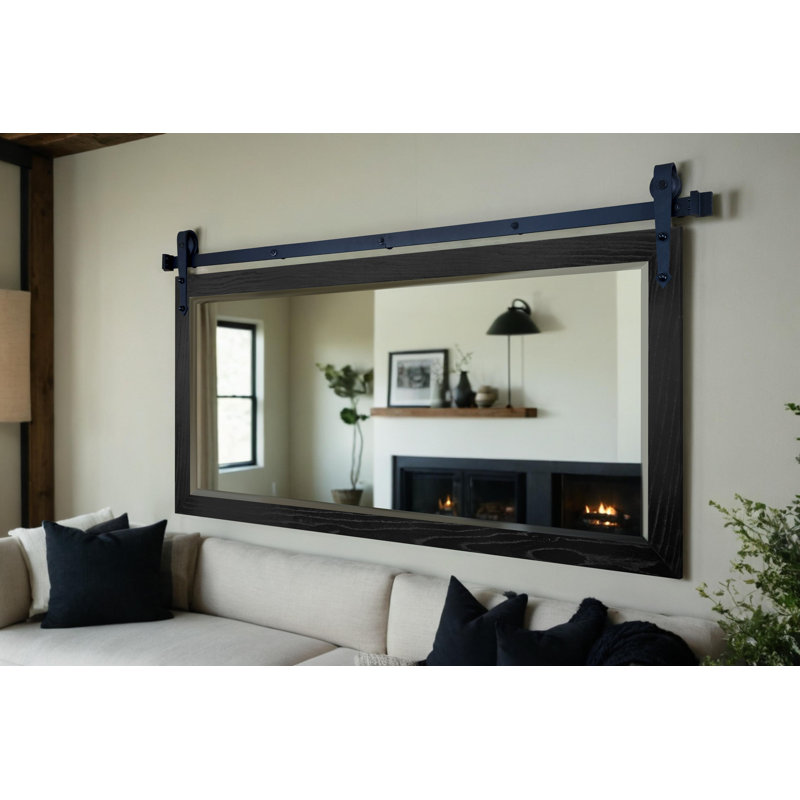 Ozark Hardwood Beveled Mirror With Steel Barn Door Rail