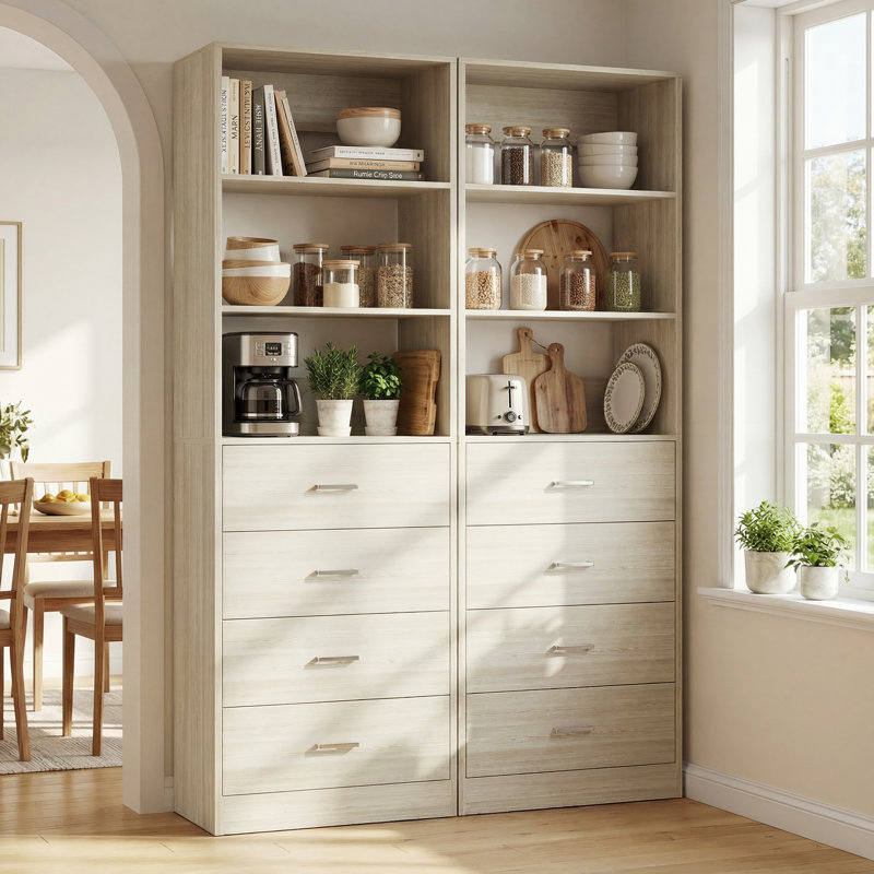 80" H Kitchen Pantry Cabinet With Drawers, Washed Oak