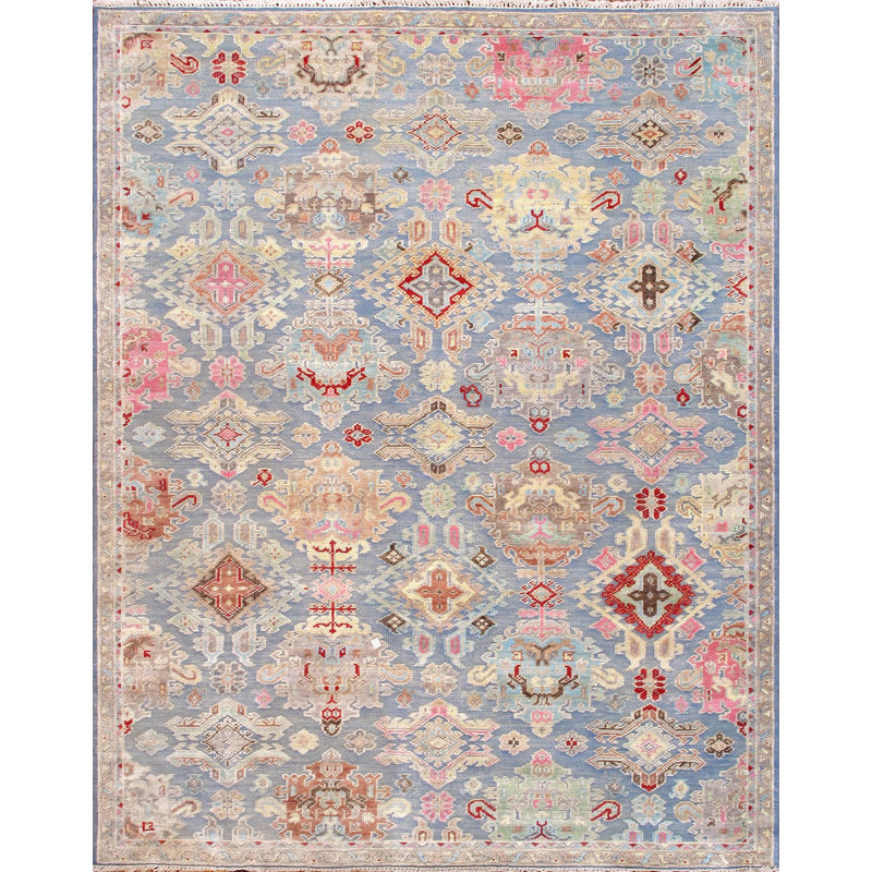Oushak Hand Knotted Wool Oriental Area Rug in Blue, Rectangle 8' x 10'