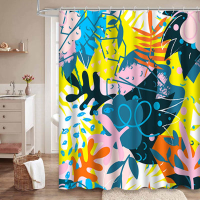 Rideau de douche abstrait à motif floral abstrait avec 12 crochets