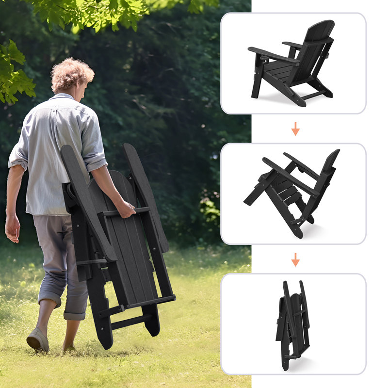 Ensemble de chaise Adirondack pliable en polyéthylène haute densité (PEHD) toutes saisons avec table, ensemble de deux pièces