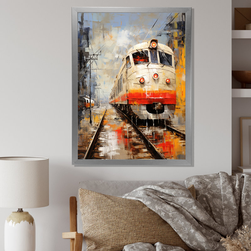 «White Red Train Journey», reproduction d'art sur toile moderne, H 32 po x l 16 po x P 1 po, Cadre photo argenté