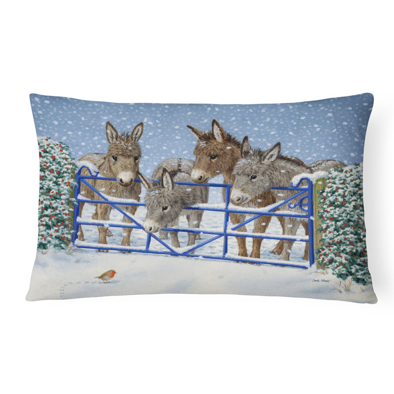  Coussin intérieur / extérieur Donkeys and Robin at the Fence