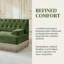 Élégant canapé Chesterfield en velours vert - capitonné à boutons et jupe à pampille pour des espaces de vie confortables-901897606
