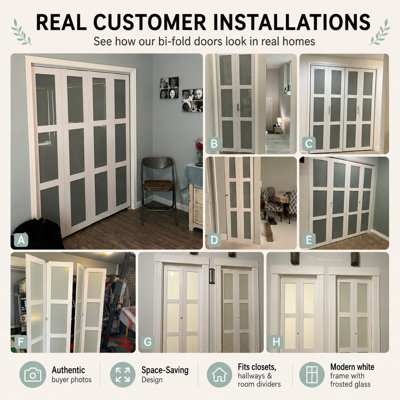 72" x 80" 3-Lite Glass Door Solid Manufactured Wood Double Bi-Fold Door With Installation Hardware Kit(Closet-Pantry Door) White