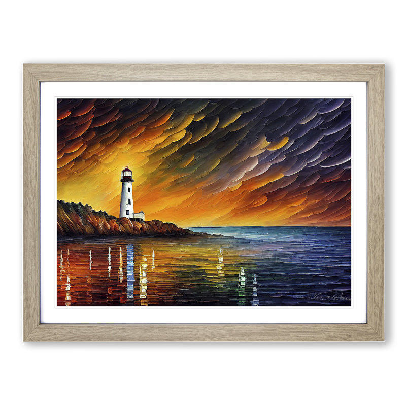 Lighthouse Vol.2 - Single Picture Frame Painting, 46cm H x 64cm W x 2cm D, Oak