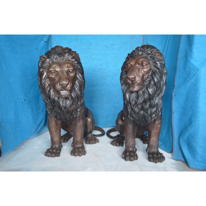 Paire de statues lion en bronze grandeur nature, majestueuse sculpture idéale pour la maison et le jardin, L 55 po x l 28 po x H 60 po