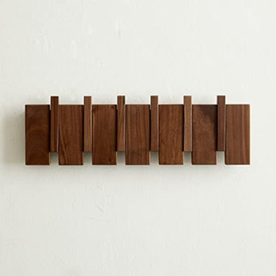 Porte-manteau mural en bois, crochets de suspension robustes avec 6 crochets pour suspendre manteaux, clés, chapeaux, peignoirs, serviettes, plantes et sacs, couleur noyer.